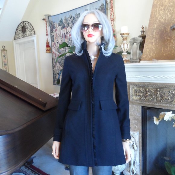 Banana Republic Black Wool Pea Coat w/Ruffle Detail Size XS - Picture 2 of 16